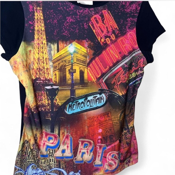 Walt Disney World Paris Tee L Multicolor Eiffel Tower Moulin Rouge - Picture 2 of 4
